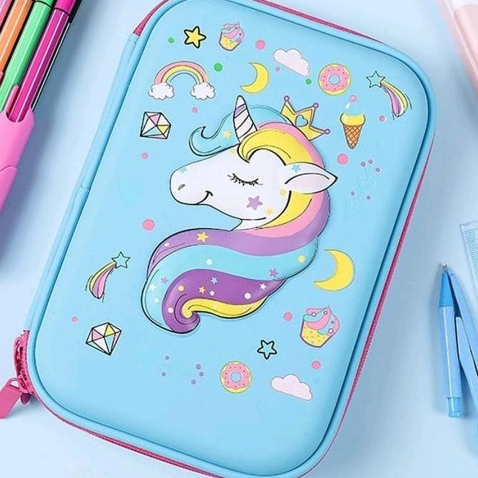 

tyS Kotak Pensil 3D Timbul Unicorn Lollypop Banyak Sekat Tempat Pensil Anak Perempuan Pencil Case Waterproof Blingberry Hadiah ulang tahun anak perempuan Stationery