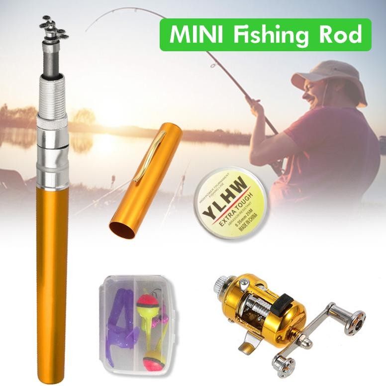terlaris mini fishing rod pena pen fishing rod paket satu set joran pen alat pancing pulpen casting 