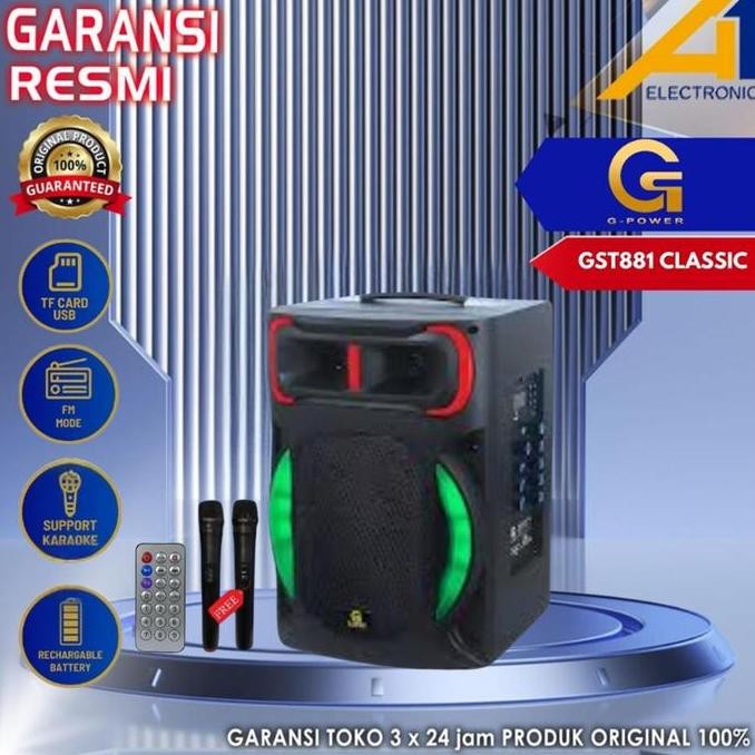 G Power Speaker Portable GST881 Clasicc | Speaker Trolley Aktif GPower GST 881 Clasicc Wireless 8inc