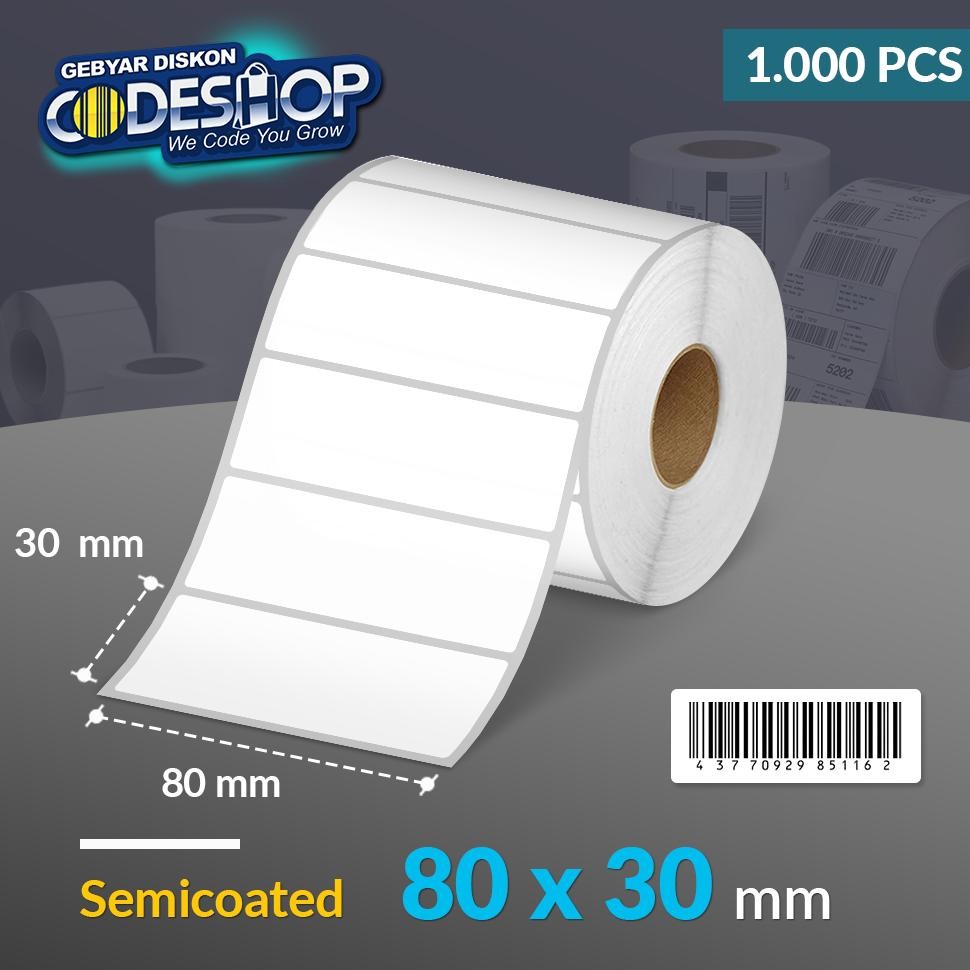 

Codeshop Label Semicoated 80 x 30 mm 1 Line Core 1 Inch Isi 1.000 Pcs Printer Barcode murah