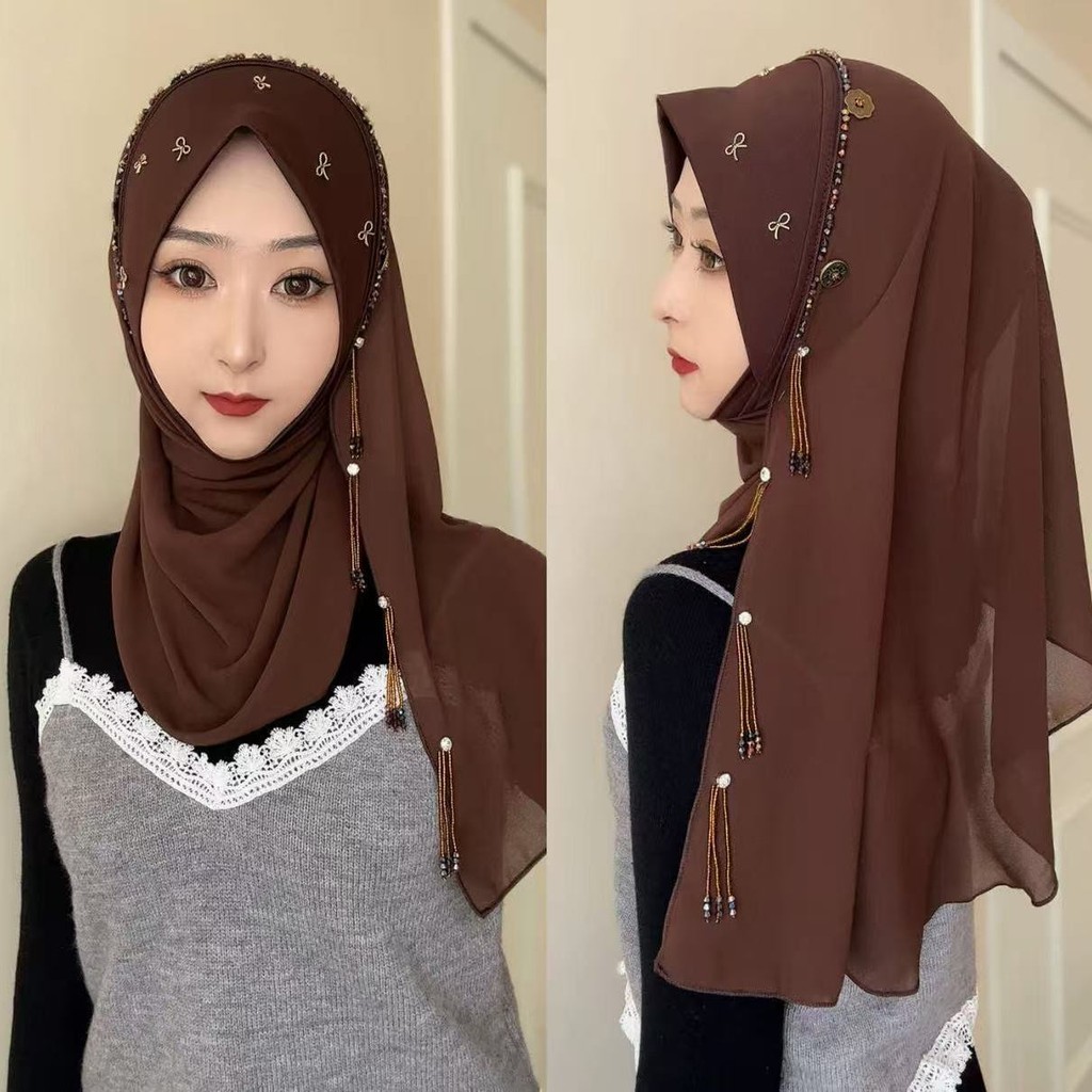 

New Style Pullover Patchwork Scarf with Tassels Fashionable Headscarf