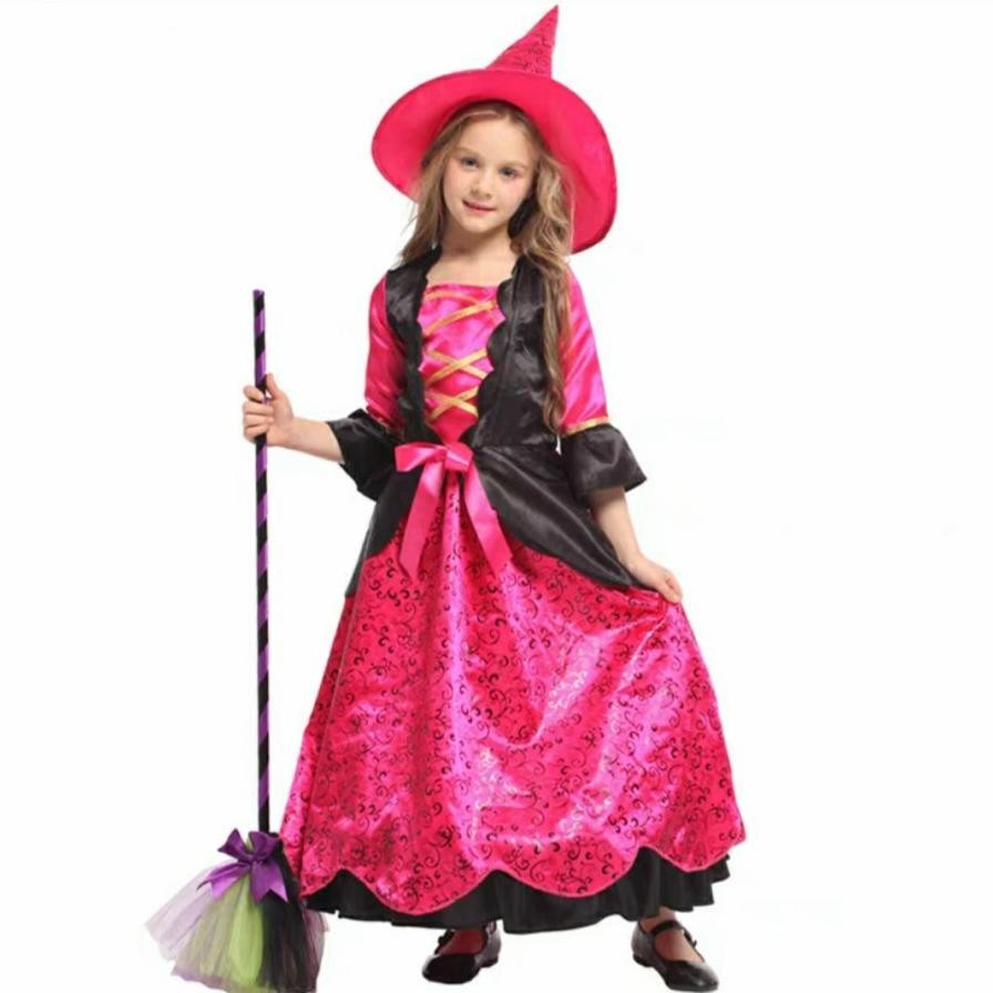 Premium Pink Witch Toddler Girl Costume Halloween Kostum Penyihir Anak High Quality