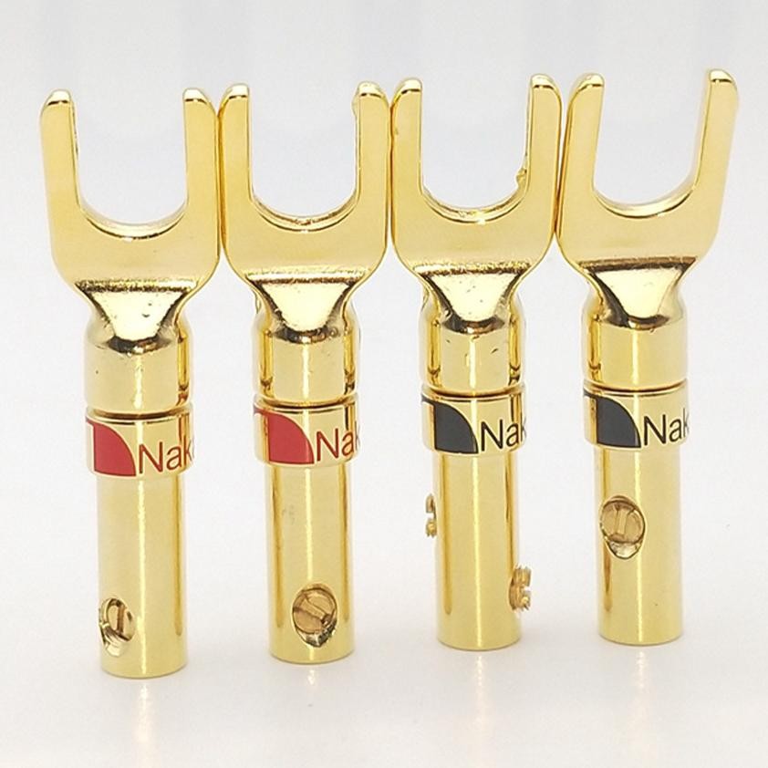 Premium 2Pcs Jack Konektor Banana Speaker U Fork Y Splade Copper Gold Plated Nakamichi High Quality