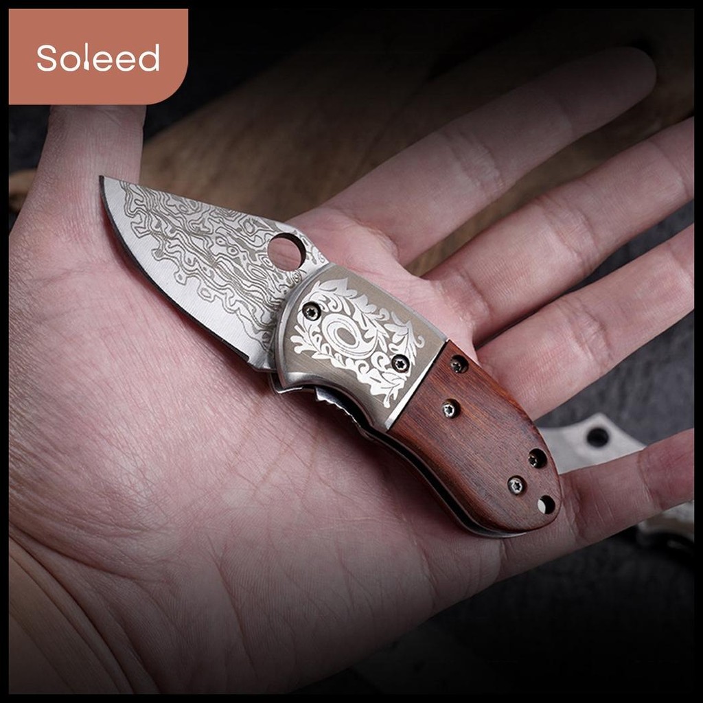SOLEED PISAU LIPAT MINI POCKET KNIFE DAMASCUS PISAU SAKU
