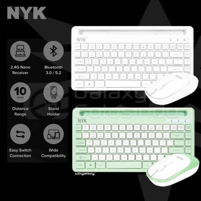 Nyk K50 K 50 Wireless Bluetooth Dual Mode Keyboard Mouse - Mint / White New Stok