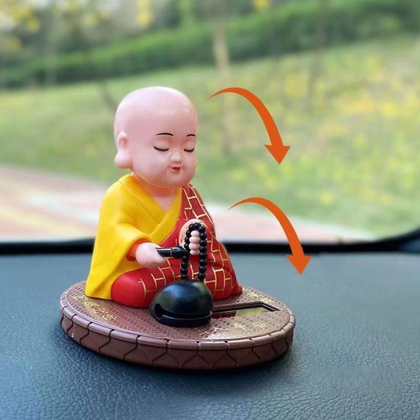 Premium Pajangan Biksu Solar / Patung Biksu Goyang /  Head Goyang Miniature Monk / Boneka Pajangan H