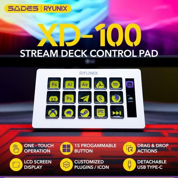 Sades Ryunix Xd100 / Xd-100 Stream Deck Control Pad New Stok