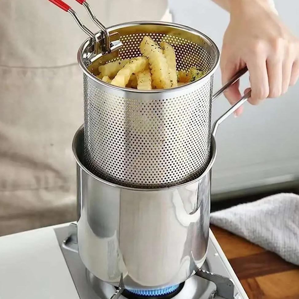 

READY STOK [333GR] Deep Fryer Panci Penggorengan Rebus Stainless Steel Saringan Siap kirim