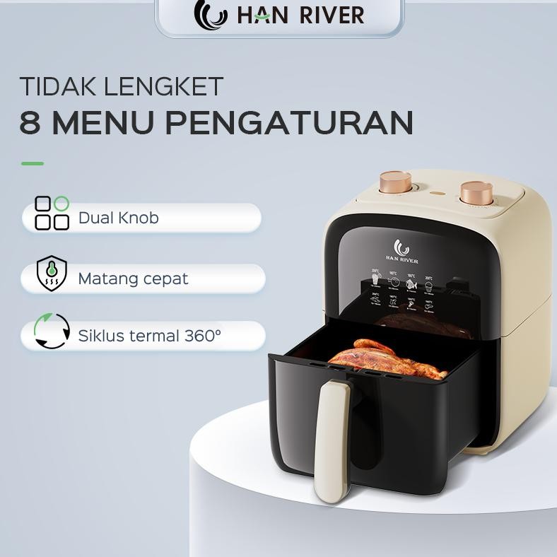 

TERLARIS HAN RIVER Air Fryer 4.2L Multifungsi Wajan Anti Lengket Bebas Minyak Low Watt 800 Watt Siap kirim