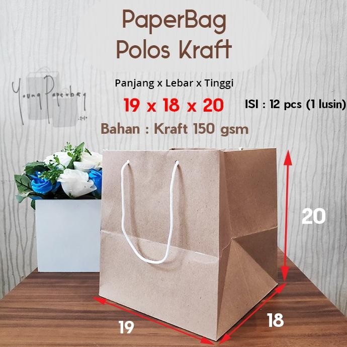 

Eq-77 Paperbag / Tas Kertas / Paper Bag Polos Kraft Kotak 150 Gsm 19 X 18 X 20 (12 Pcs = 1 Lusin)