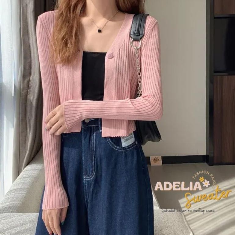 NLD-1419 er-56 Yolla knitted crop Manja cardy cute Sweater rajut wanita Cardigan lengan panjang Atas