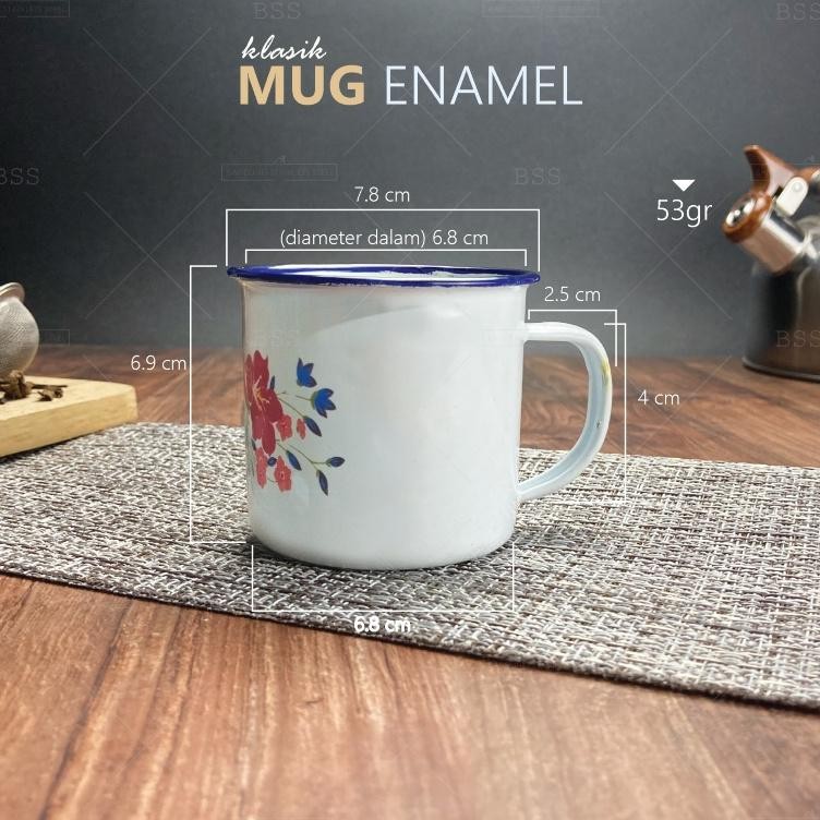 An85 Terbaru Mug Enamel 7cm Gelas Jadul Cangkir Vintage Lurik Blirik Corak Motif Blurik Kopi Teh Min