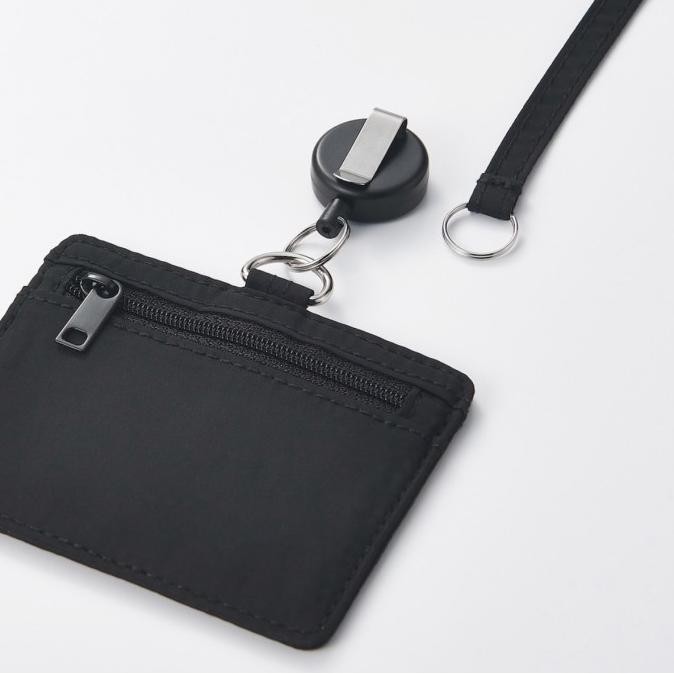 

new !!! MUJI Stretchy Polyester Card Holder W Reel Black/Name tag ID Card hold murah