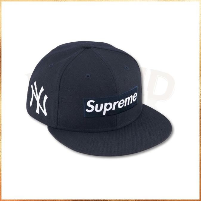 Ready Stock  Topi New Era MLB x Supreme New York NY Yankees Box Logo Navy 59FIFTY Baseball Fitted Ha