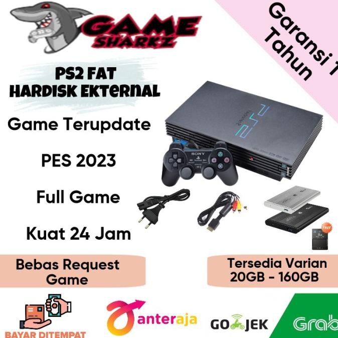 PAKET KOMPLIT PLAYSTATION 2 PS2 SONY FAT + HDD 60GB + 2 STIK GETAR murah