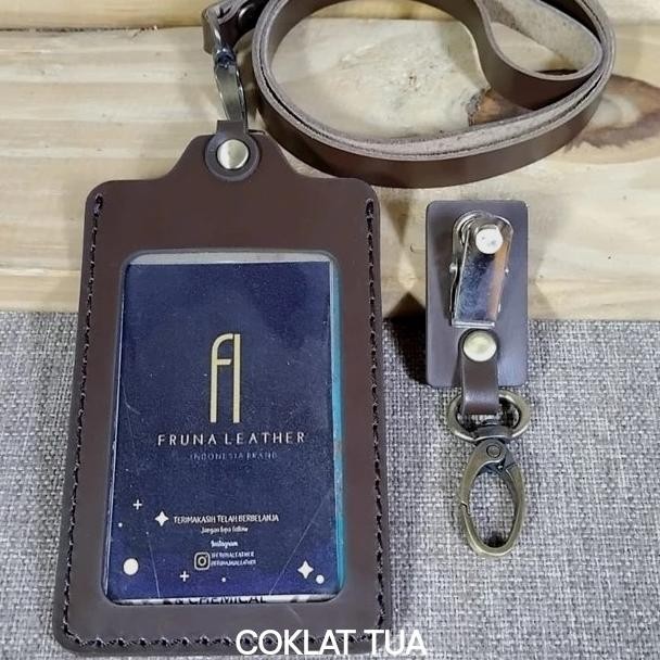 

new !!! Termurah Name Tag Id Card Kulit Sapi Asli Pull Up + Tali murah
