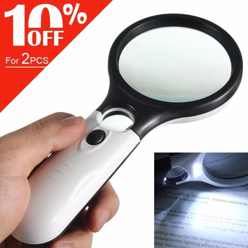 Premium 2in1 Magnifier Gelas Kaca Pembesar Dengan Lampu 3 LED Loop Magnifying Lup Zoom Untuk Membaca
