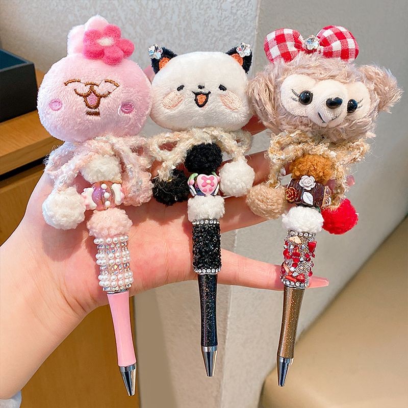

Boneka Kartun Plush Pulpen Gel Berputar Pulpen Kristal Rhinestone