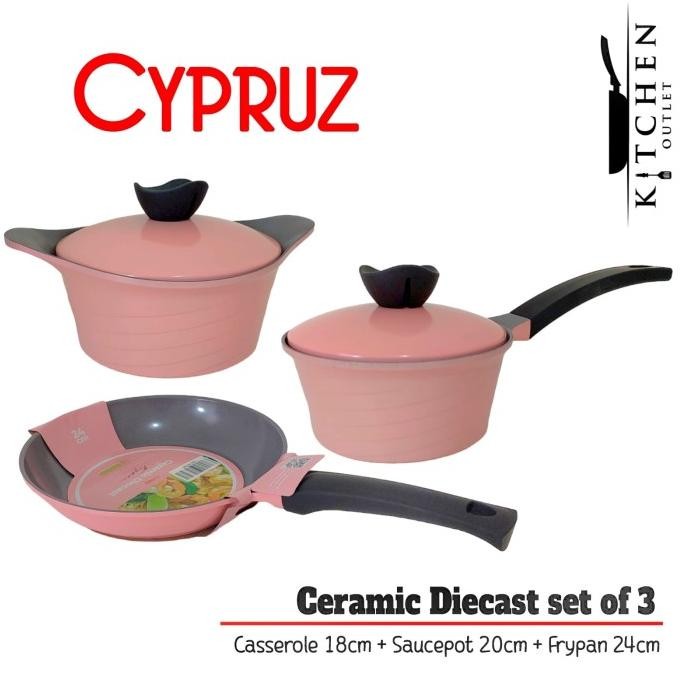 Produk Baru Cypruz Panci Set Ceramic Diecast Anti Lengket isi 3pcs