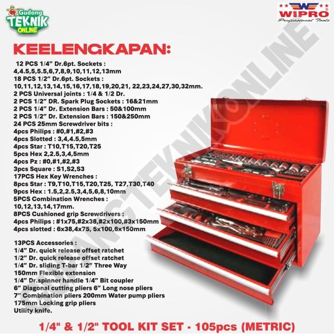 TOOL SET 105PCS WIPRO TS-105 / ALAT PERTUKANGAN ALAT BENGKEL TOOL KIT TOOL BOX TS 105 - TOOLKIT SERB