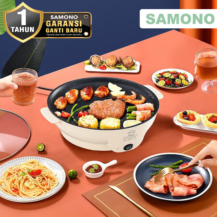 SAMONO Grill Pan BBQ Listrik 26cm Serbaguna Anti Lengket Low Watt Garansi 1 Tahun