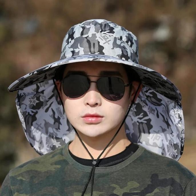 Original Topi Visor Cadar pria Anti UV Lebar/Topi Pantai Pria Import / Topi Masker Army SH TP09