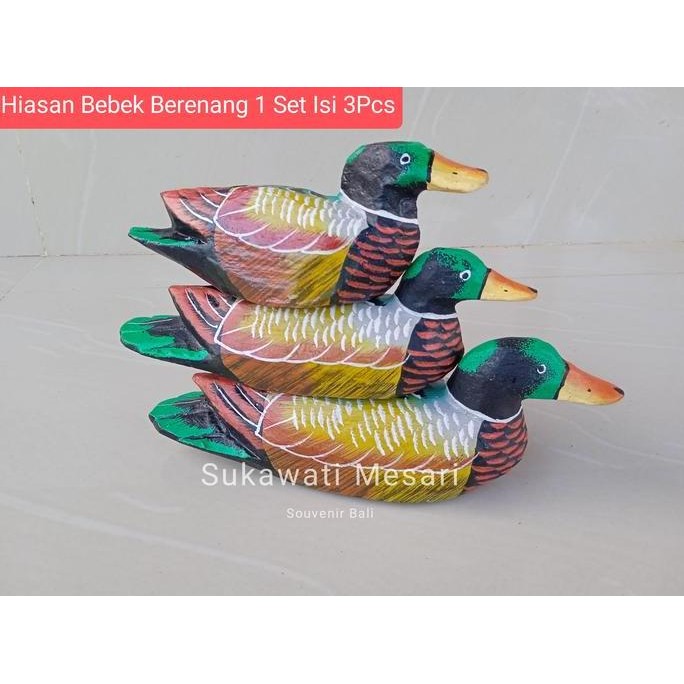 ((((()paling dicari] Dekorasi Hiasan Patung Bebek Berenang 1 Set Isi 3Pcs Kerajinan Kayu Handmade Ba