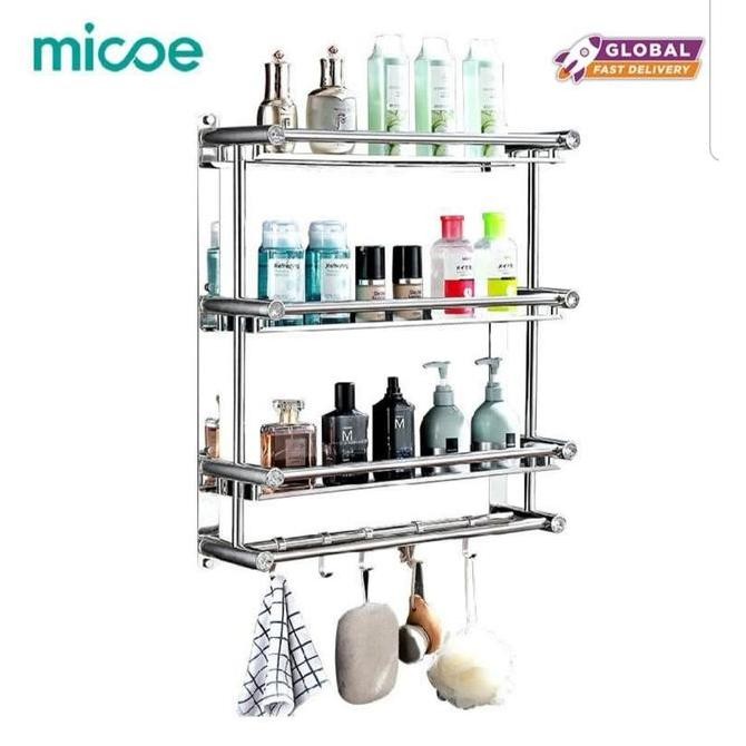 Terlaris Micoe Rak kamar mandi rak handuk rak dinding stainless steel 3 tingkat SALE