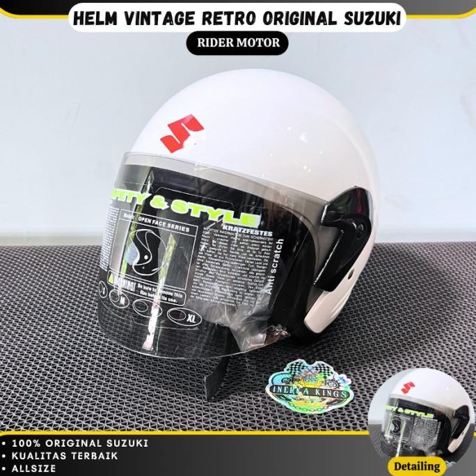 Helm Half Face ORIGINAL SUZUKI Jadul Vintage Putih NOS
