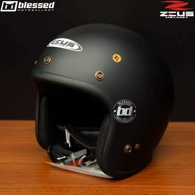 helm retro bogo besar BIG SIZE XL zeus 385 matt black doff hitam dop