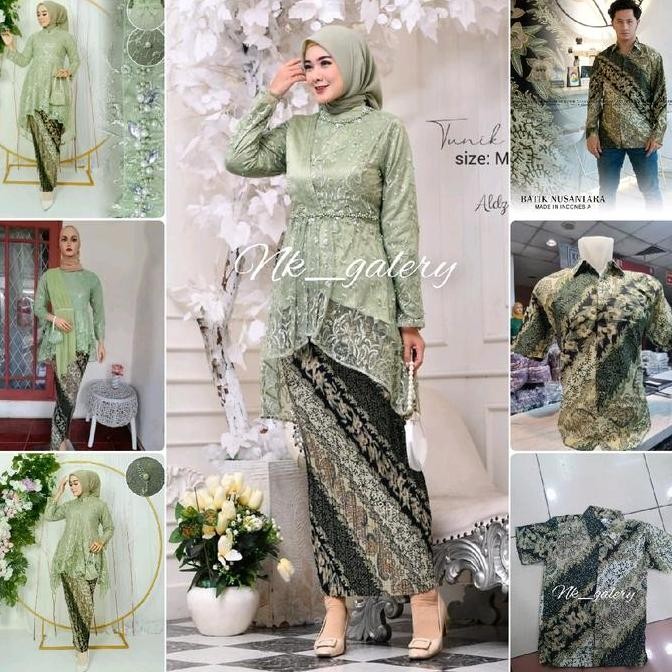 Couple Kebaya Sage Green Batik CM Sage mutiara panjang  payet  pendek  lilit  wanita  tunik  dewasa 