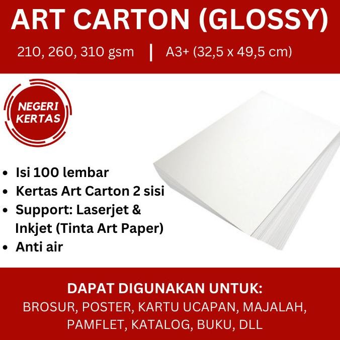 

TERLARIS - Art Karton / Art Carton A3+ Isi 100 lembar (210/260/310 gsm) - Glossy