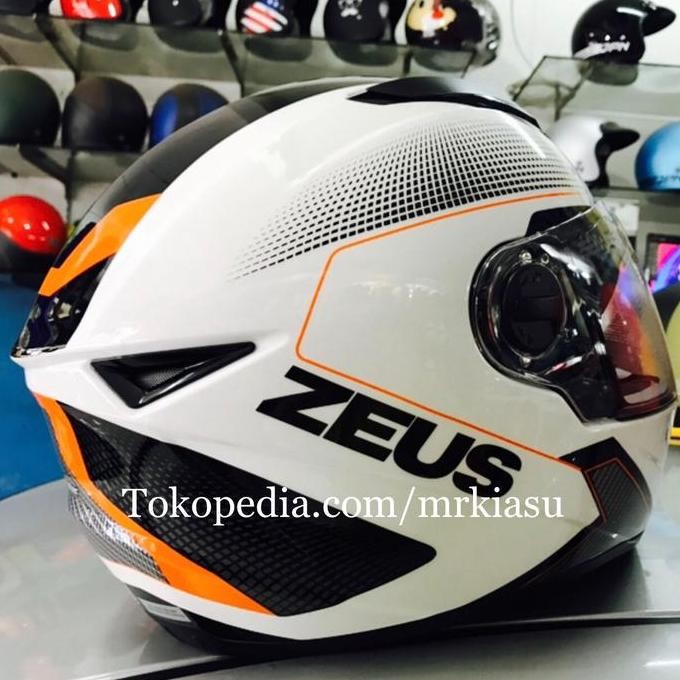 zeus 811 white black orange putih hitam orange helm fullface M L XL