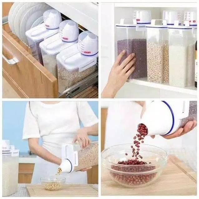 

Terlaris Toples Dispenser Sereal/Makanan/Tepung/Beras Dengan Gelas Takar Wadah
