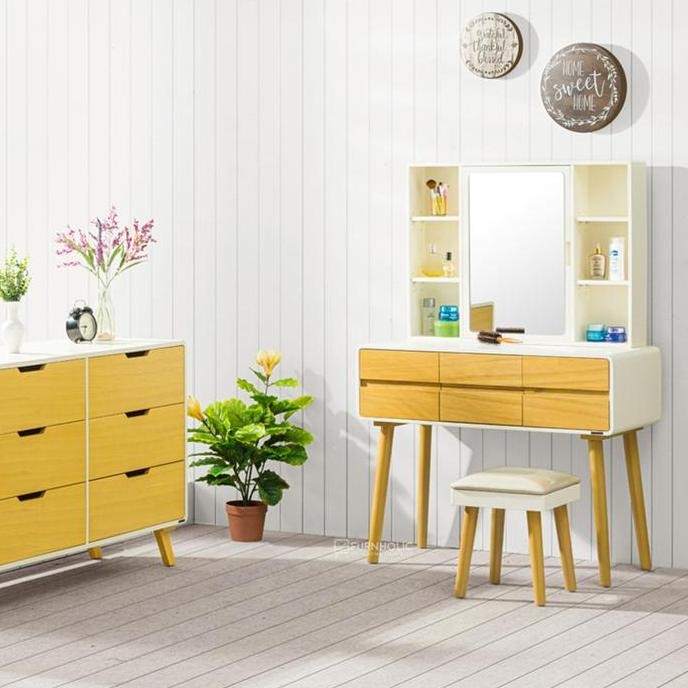 Terlaris Ifurnholic Damien Console Sets Ii | Meja Rias Minimalis Set Kursi Stool Dan Laci Penyimpana