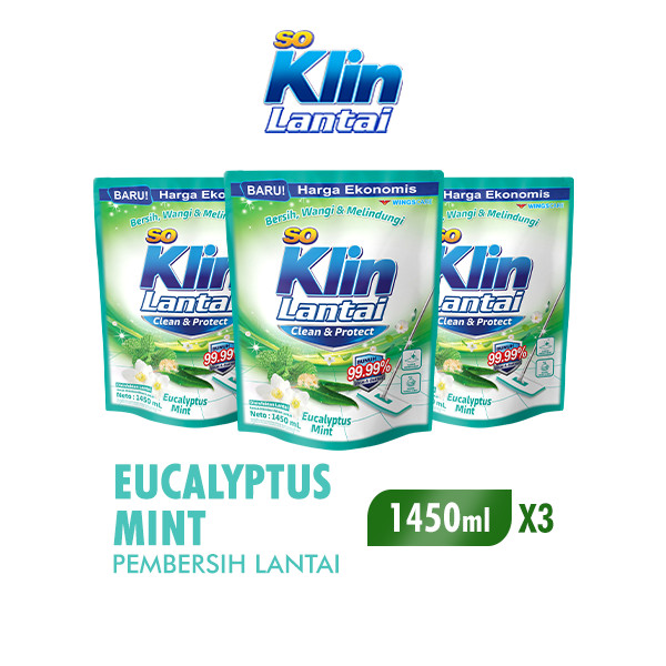 Soklin Pembersih Lantai Clean & Protect Eucalyptus Mint Pouch 1450 ml x3