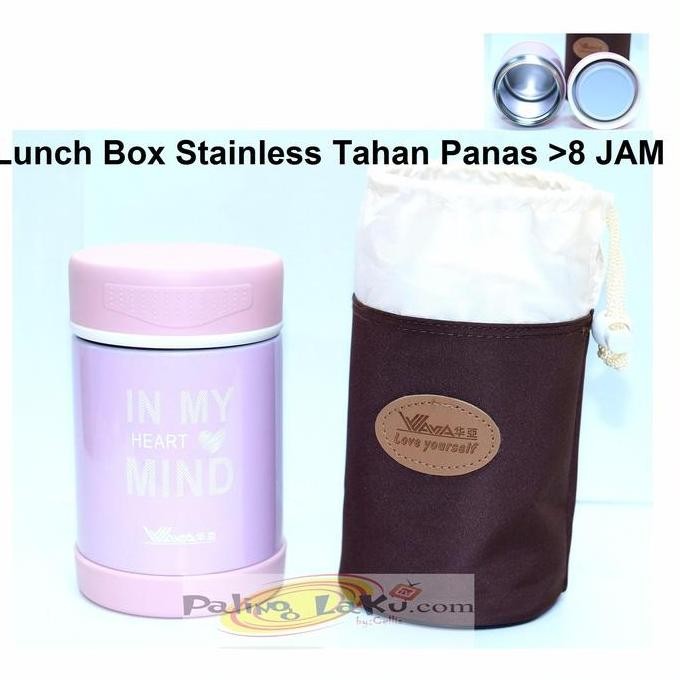 Lunch Box 500Ml Stainless Tahan Panas 8 Jam Food Grade + Tas - Pink Asli