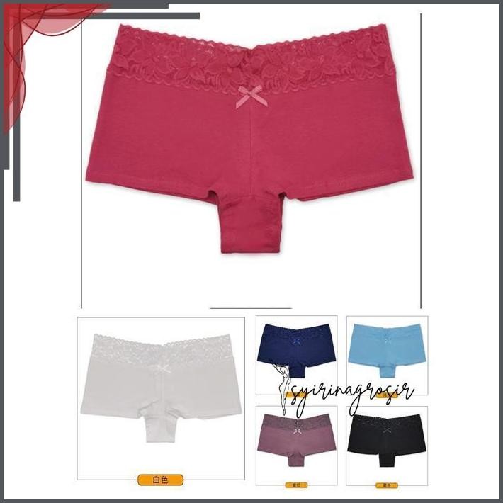 CD WANITA 89686 T3 - MODEL BRIEF SEMI BOXER BAHAN KATUN DENGAN RENDA CUCI GUDANG