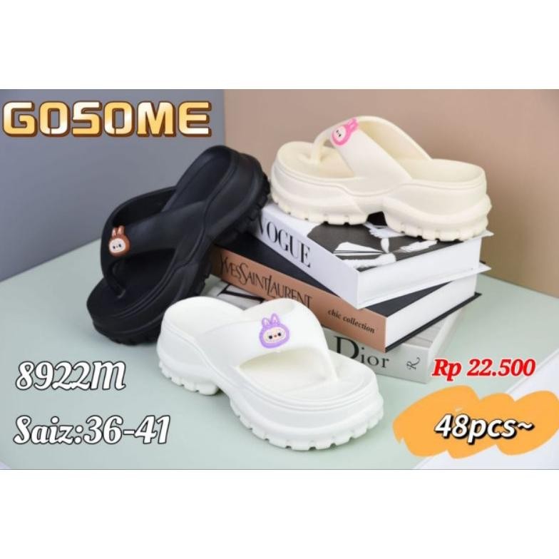 Best Sandal Japit Karet Gosome Labubu Cewek Wedges  Dewasa Ringan Polos Anti Slip Anti Air Kuat Dan 