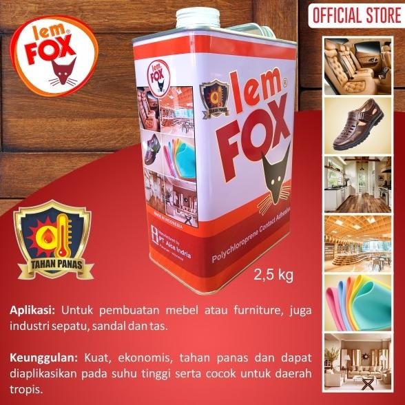 

Lem Fox Lem Kuning Serbaguna Lem HPL Vinyl Lem Fox Merah Gallon 2.5 kg