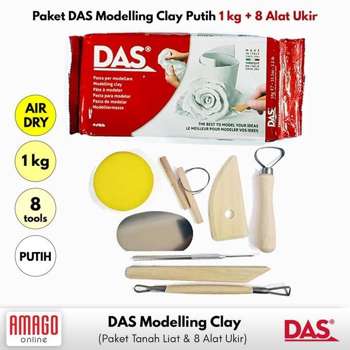 

baru !!! Paket Murah - Tanah Liat DAS Modelling Clay 1 kg + 8 buah Alat Pottery Clay Tool Set