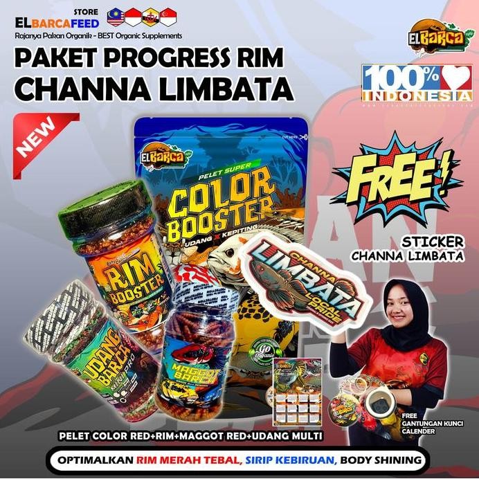 Terlaris Paket Pakan Channa Limbata ( PeletUntukMenebal Kan RimTebal Merah High Fin )+Sticker Qu Cha
