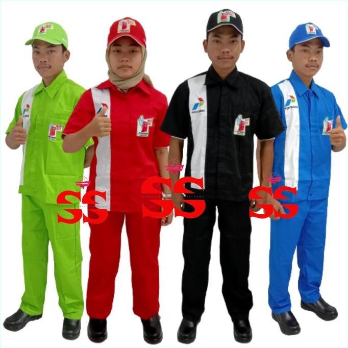 Seragam Operator Spbu | Setelan Baju Dan Celana Spbu Pertamina Pasti Pas | Baju Pria Wanita Lengan P