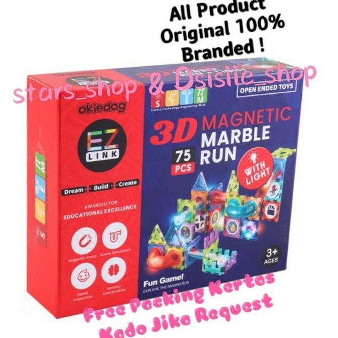 baru  Okiedog EZLink 3D Magnetic Marble Run With Light 75 Pcs Original