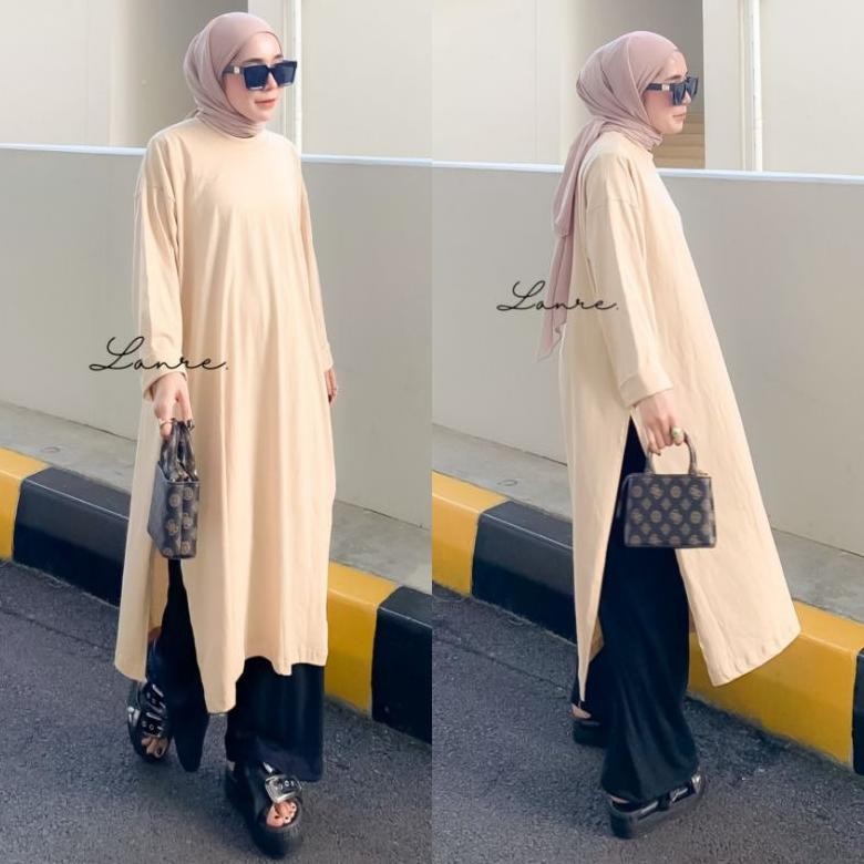 BISACOD Nuna Tunik Busui - Midi Dress Busui High Slit - Tunik Jumbo Bahan Kaos - Atasan Warna Putih 