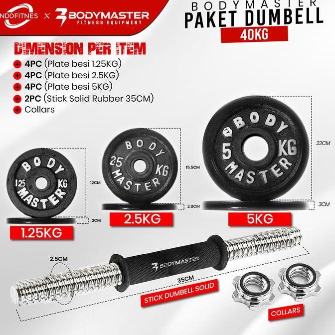 Grosir Bodymaster Paket Dumbell Set Besi 40 Kg - Barbel 20Kg Angkat Beban Gym