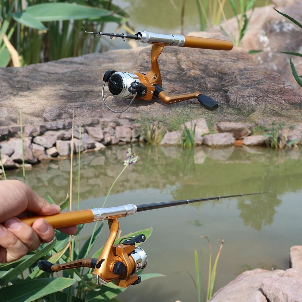 TERLARIS Joran Pancing Set Pancing Berputar Baja Tahan Karat Super Mini Dengan Bodi Kecil Dan Kursi 