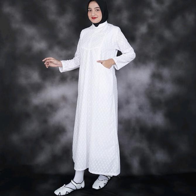 Gamis Putih Umroh Gamis Putih Manasik Haji Wanita Dress Muslim Katun Panjang Tangan