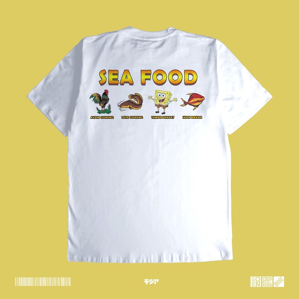 SEA FOOOD Spongebob Tempe Penyet Spanduk Pecel Lele Meme Kaos Anime Manga Baju Jepang DJA CLOTH TEE