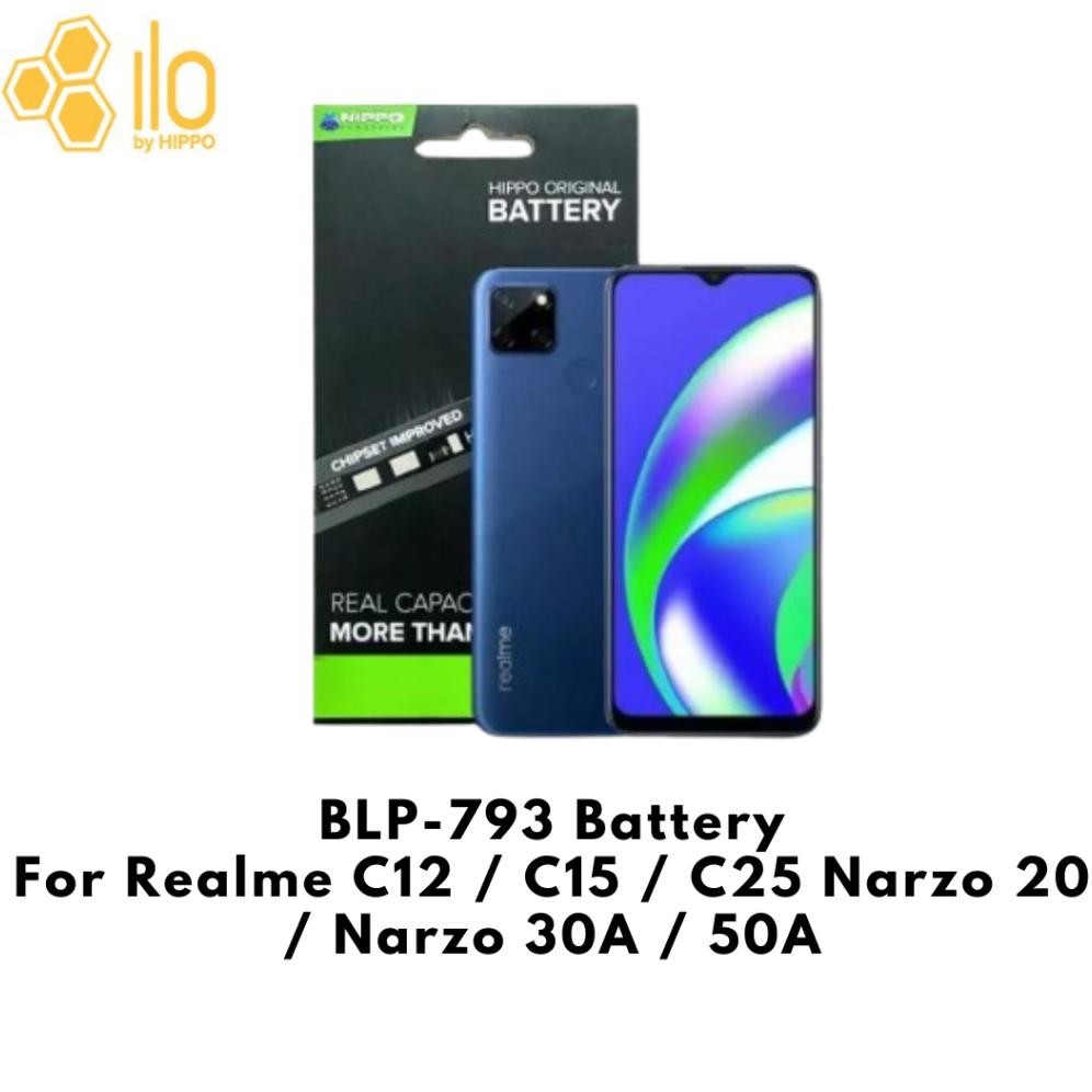 NAMPOL Hippo Baterai REALME C12/C15/C25/NARZO20 /NARZO 30A /50A (BLP-793) 5000MAH original cell batu